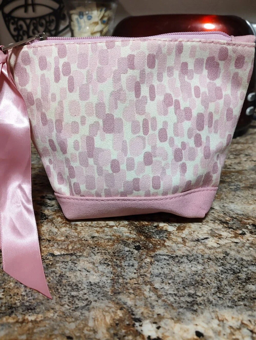 Pink Patterned Canvas Cosmetic Pouch